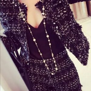 Autumn Winter Black  jacket two piece shorts sets